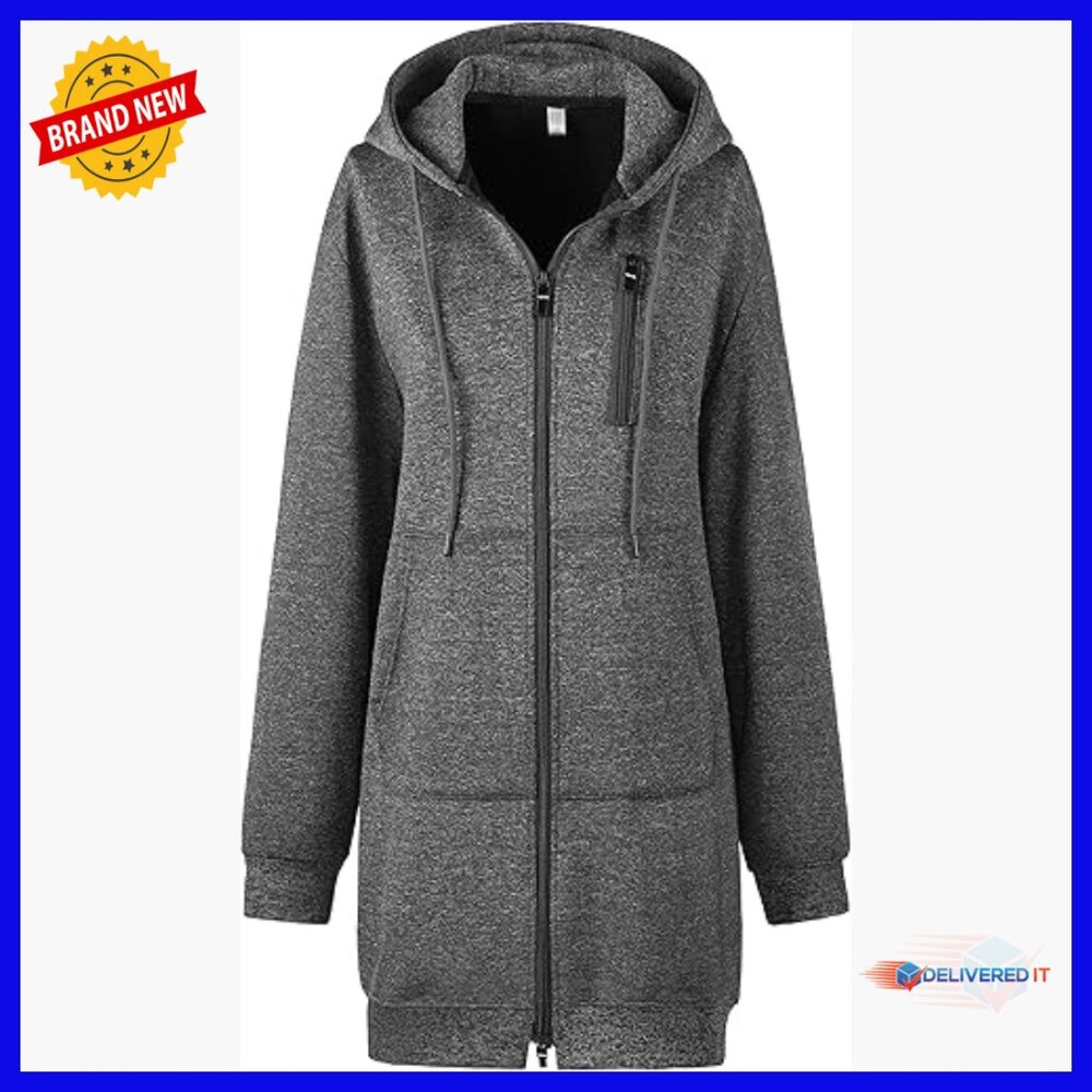 Plus Size Fleece Zip Hoodie Tunic Sweatshirt Long Oversized Maternity